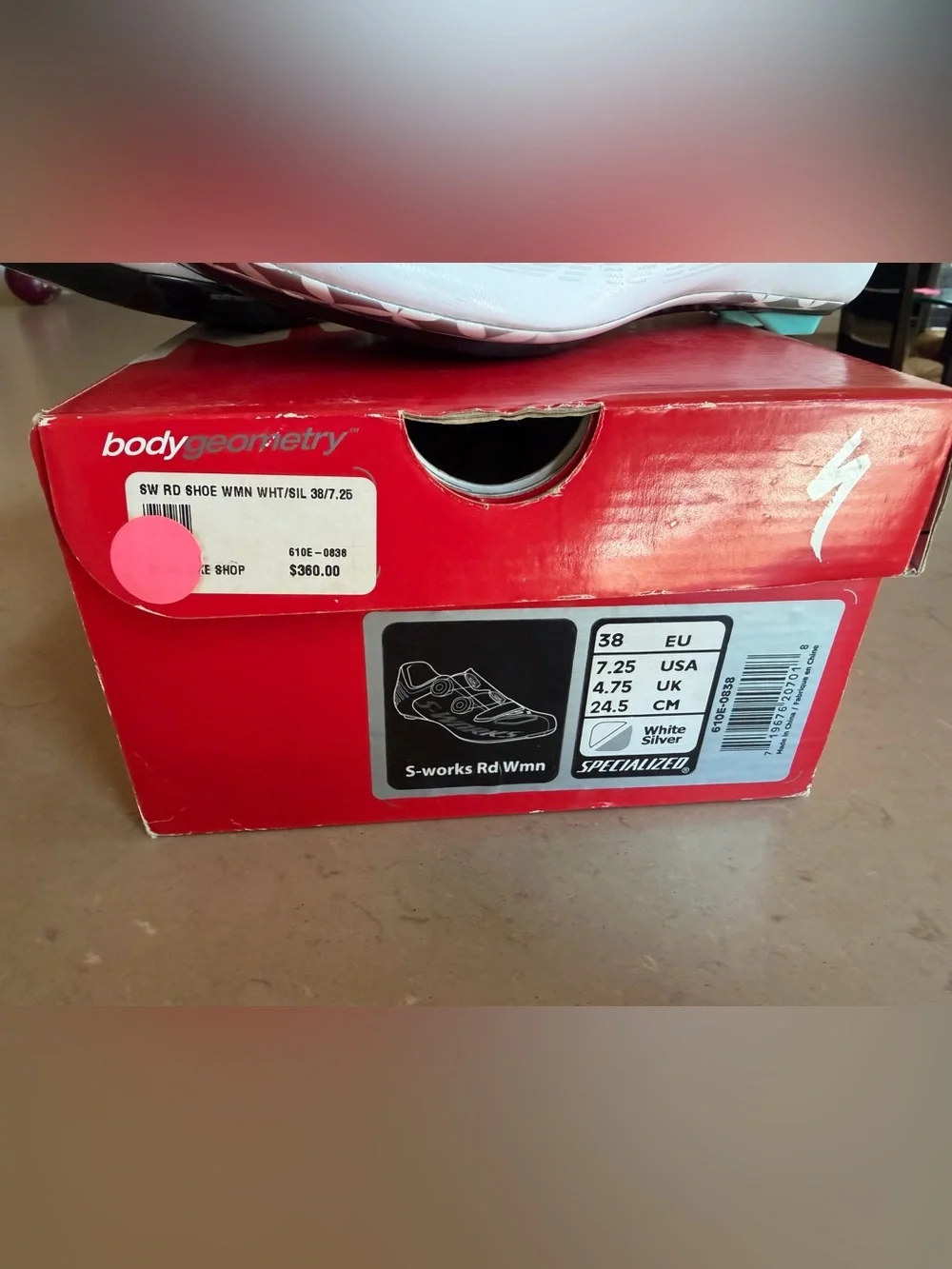 Specialized S-Works Road Cycling Shoes EU 38 US 7.25 White Silver Carbon BOA Box